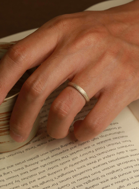 中古银色拉丝素圈戒指女小众设计