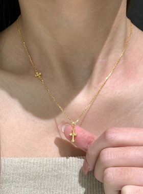 纯银金色十字架项链女款2026新款