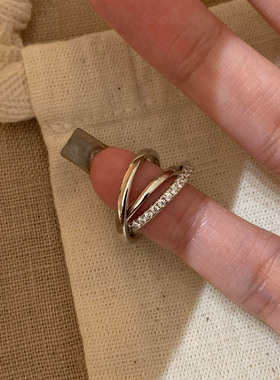 韩系超闪点钻三环戒指轻奢高级感