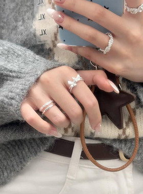 冷淡风银色双蝴蝶戒指女小众设计