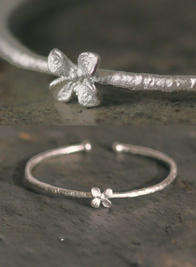 度假风银色肌理丁香手镯轻奢小众