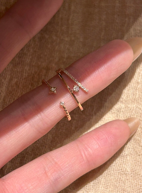 韩系金色爆闪双层星芒戒指女轻奢