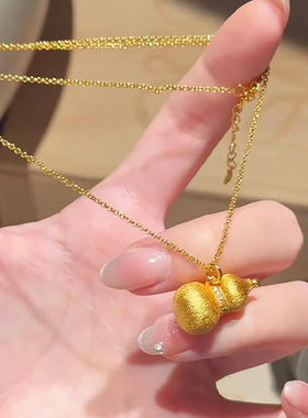 S925纯银金色拉丝葫芦吊坠项链女