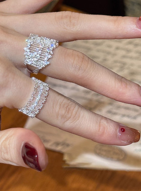 独特漂亮白色宽口蕾丝网戒指小众