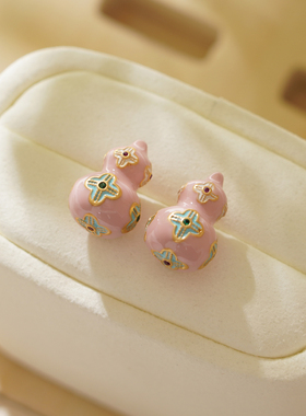 新中式粉色珐琅葫芦吊坠项链小众