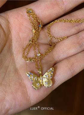 925纯银镶钻彩色蝴蝶项链女款