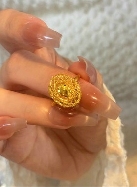 金色碎冰冰鱼鳞鸽子蛋戒指女轻奢