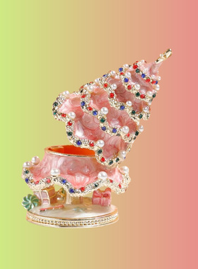 货源圣诞树家居摆件珐琅工艺圣诞节小礼物合金首饰盒