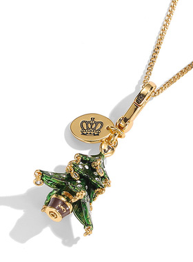 青岛跨境外贸饰品珐琅彩釉镶钻绿色圣诞树铃铛吊坠圣诞节挂件项链