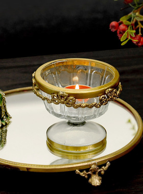 印度进口手工复古玻璃黄铜高杯状烛台杯摆件浪漫拍摄小道具小果杯