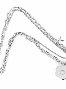 高街小众轻奢花朵项链钛钢女