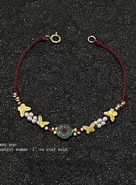 金色蝴蝶编织绳手链新款