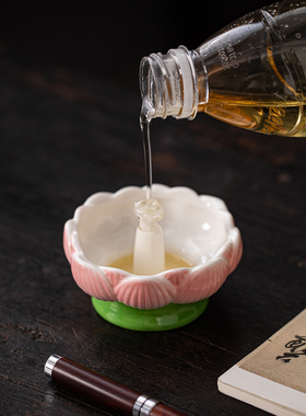 创意陶瓷莲花酥油灯灯盏家用氛围燃油灯座供佛佛前供灯长明灯油灯