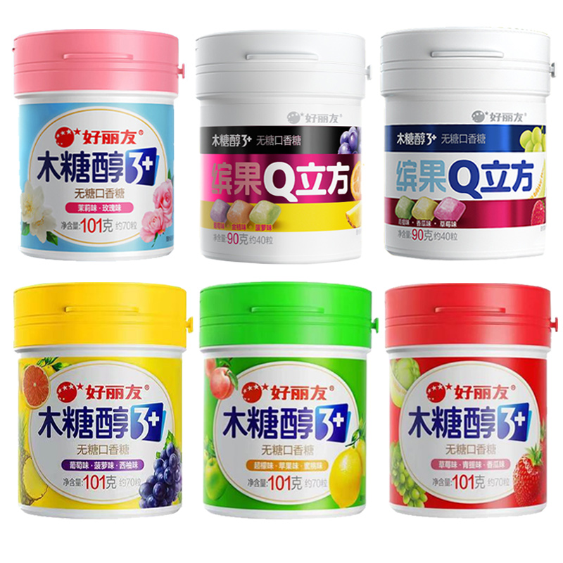 好丽友木糖醇口香糖大瓶无糖口香糖Q立方清新口气随身带小零食