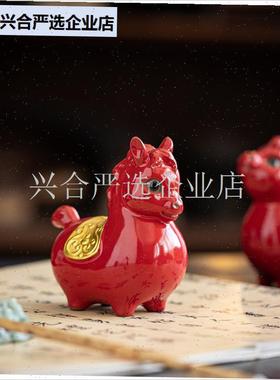 马到成功陶瓷可爱小马摆件创意家居客厅茶室桌面招W财装饰马年礼,