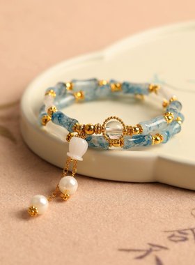 烟蓝色新中式国风竹节铃兰花手链女生ins小众设计高级感送礼闺蜜