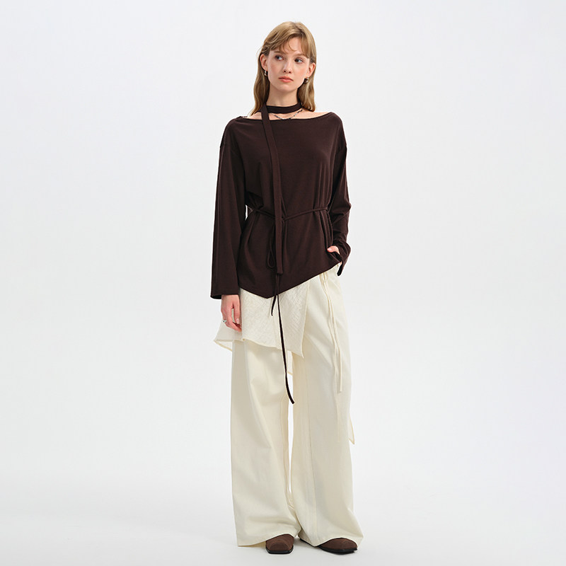 芊素慵懒风白色休闲百搭长裤秋季小众设计高腰显瘦阔腿裤5353017,淘宝优惠券,粉丝福利购,淘宝优惠卷