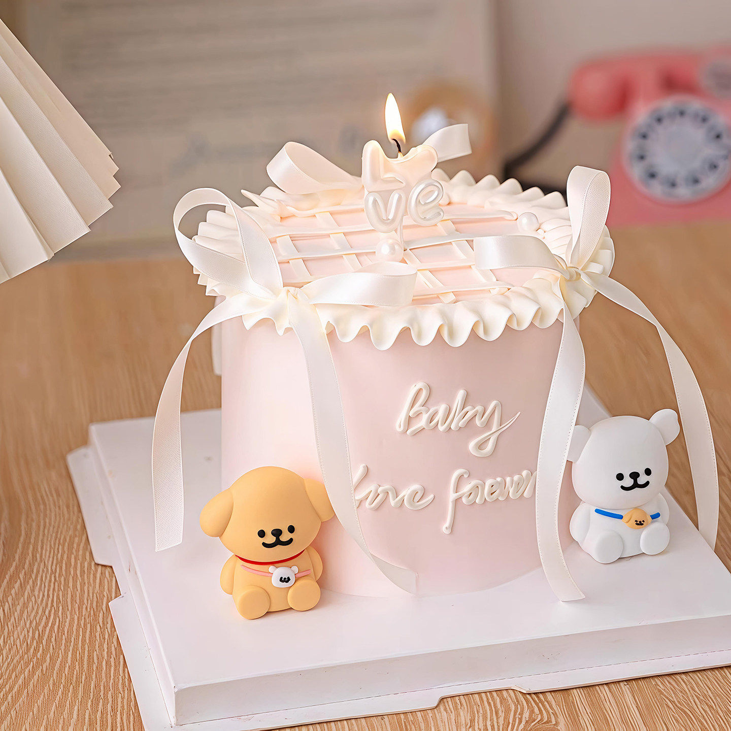 包邮网红情人节蛋糕装饰摆件卡通背包小狗浪漫珠光Love蜡烛插件,淘宝优惠券,粉丝福利购,淘宝优惠卷