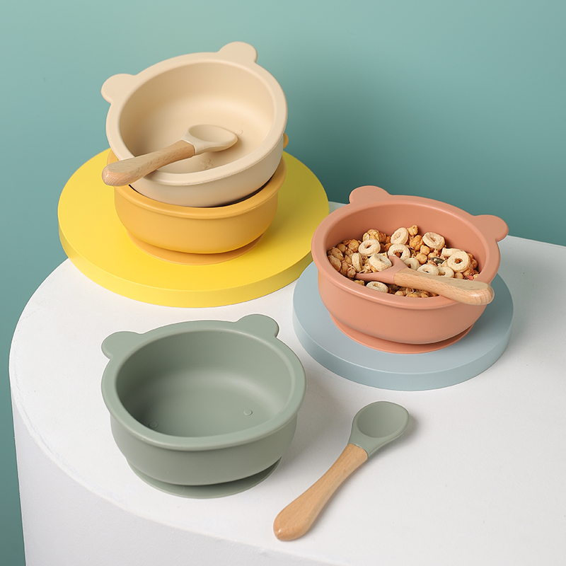 可爱小熊宝宝专用吃饭碗硅胶吸盘碗防摔防烫儿童餐具婴儿碗辅食碗 - 图0