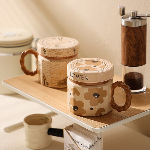 复古马克杯带盖陶瓷咖啡杯高档精致好看的杯子礼盒礼物水杯办公室 - 图0