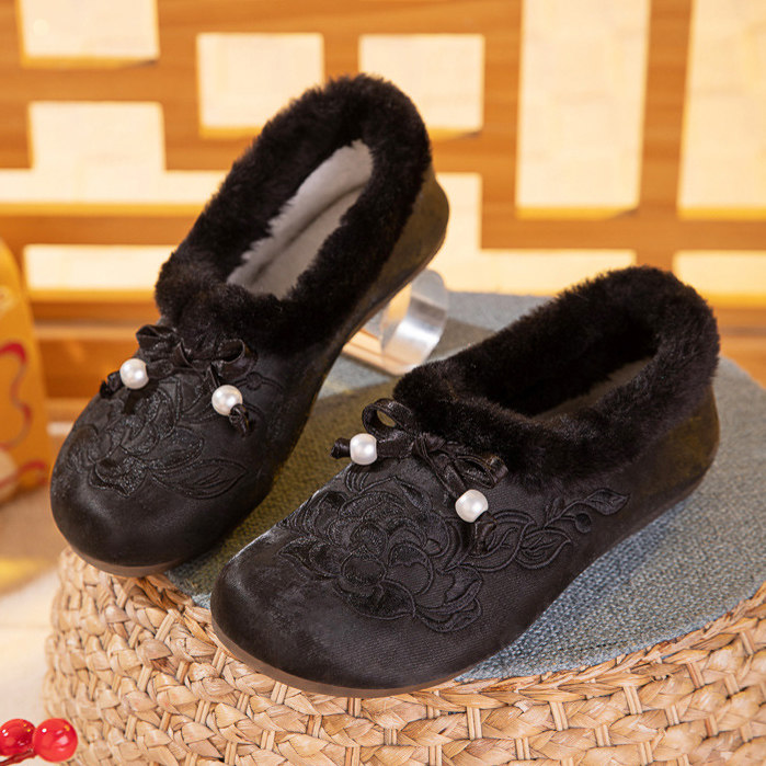 冬季新中式民族风老北京布鞋女加绒软底复古汉服鞋保暖绣花棉鞋子,淘宝优惠券,粉丝福利购,淘宝优惠卷