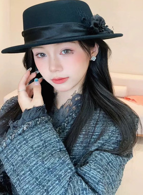小众暗黑工匠法式赫本风黑色帽