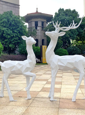 玻璃钢几何鹿雕塑摆件仿真动物