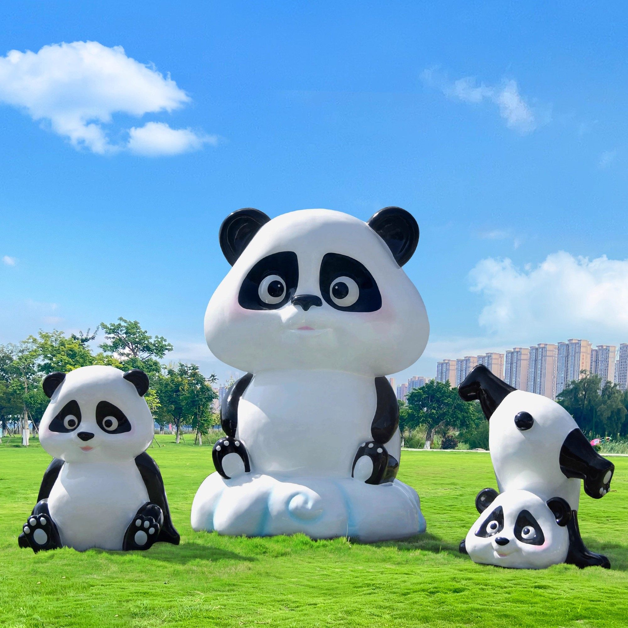 卡通动物彩虹熊猫玻璃钢雕塑景区打卡草坪造景地装饰网红美陈摆件,淘宝优惠券,粉丝福利购,淘宝优惠卷