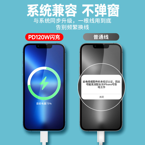 艾胜者适用苹果13/14充电器线120W超级闪充PD快充适用iPhone6s7/8/12promax/11se/xr平板手机lightning数据线 - 图2