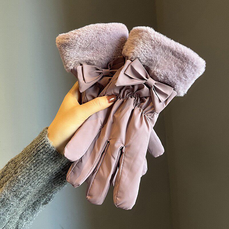 冬季保暖手套触屏学生女加厚棉羽绒骑车防寒可爱防风加绒滑雪