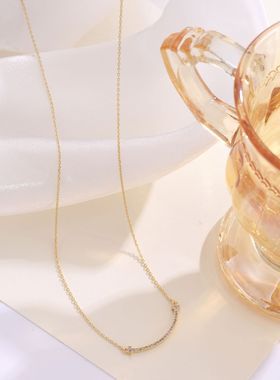 韩式个性简约一字笑脸项链轻奢小众设计感轻奢夏季百搭时尚锁骨链