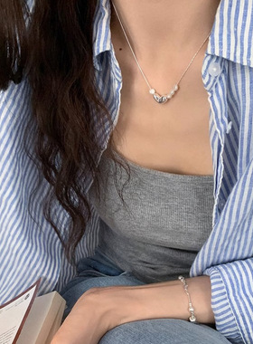韩式韩版不规则扁豆珍珠项链女时尚轻奢小众叠戴百搭高级感锁骨链