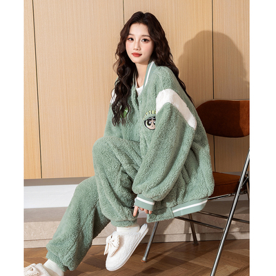 唐狮睡衣女冬加绒加厚珊瑚绒甜美