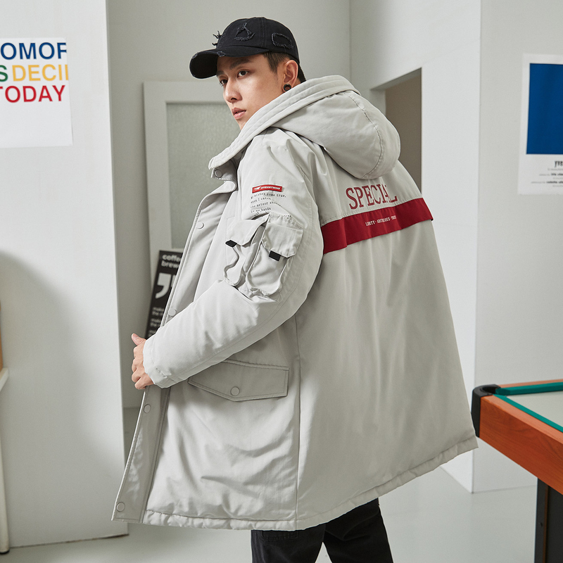 唐狮冬季新款印花中长款连帽羽绒服 唐狮outlets店羽绒服