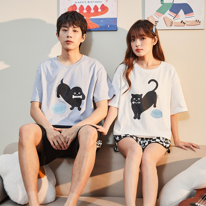 唐狮卡通情侣睡衣女夏纯棉萌趣猫狗圆领宽松家居服男可外穿套装,淘宝优惠券,粉丝福利购,淘宝优惠卷