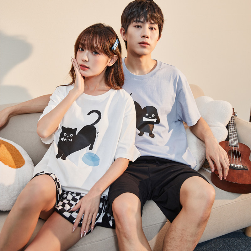 唐狮卡通情侣睡衣女夏纯棉萌趣猫狗圆领宽松家居服男可外穿套装,淘宝优惠券,粉丝福利购,淘宝优惠卷