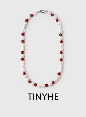 TINYHE米雪 天然淡水珍珠南红玛瑙纯银女项链小众高级感颈链原创