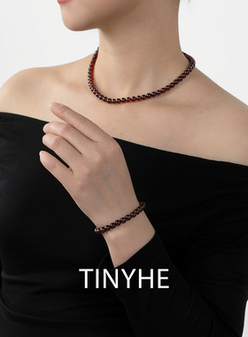 TINYHE米雪 天然石榴石纯银项链女秋冬红色水晶锁骨链轻奢高级感