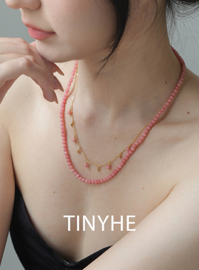 TINYHE米雪 蔷薇石项链女款粉色纯银锁骨链小众高级感水晶毛衣链