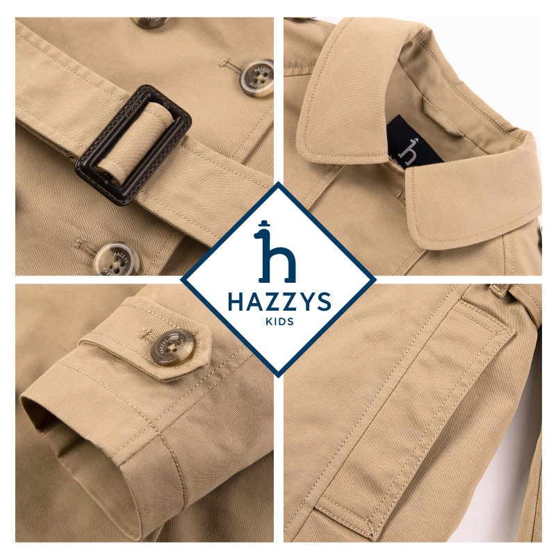 hazzys哈吉斯童装女童风衣秋新品中大童英伦防风束腰气质外套,淘宝优惠券,粉丝福利购,淘宝优惠卷