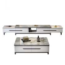Bright Light Rock Plate Marble Tea Table TV Cabinet Combo Living Room Modern Minima Telescopic Small-type TV cabinet