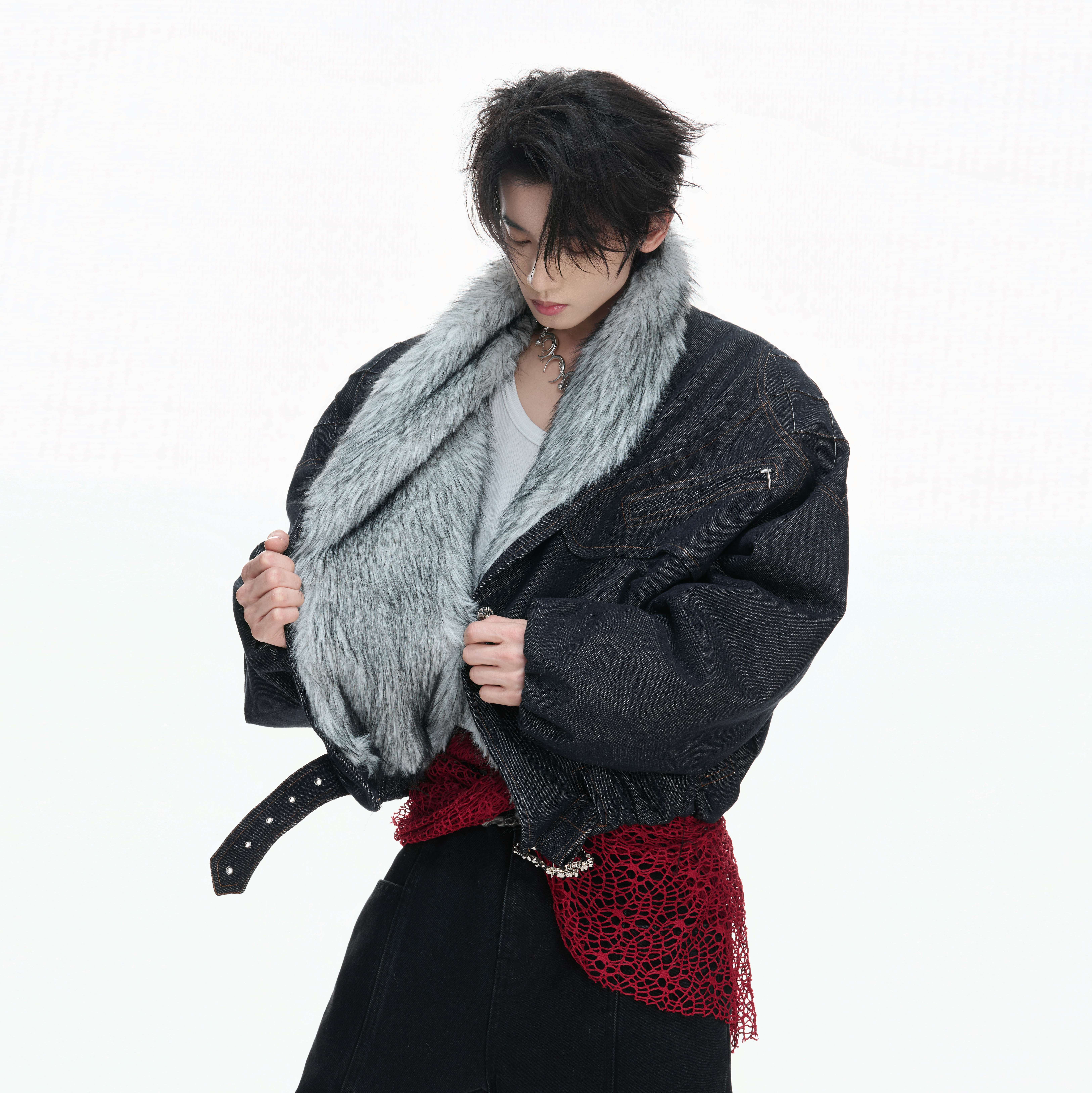 ArguE CulturE玄灰*重磅原色原牛狼王毛领座山雕加绒加厚牛仔外套,淘宝优惠券,粉丝福利购,淘宝优惠卷