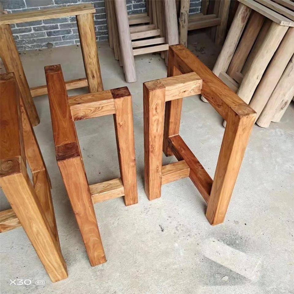 老榆木实木桌腿桌脚大板支架桌架餐桌腿木质脚工字架家用茶台腿