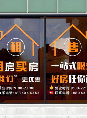 租售租赁房源广告玻璃门贴纸创意房屋中介店铺门店装饰橱窗贴贴画