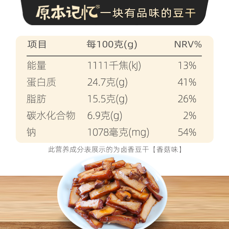 【99任选7件】原本记忆平江豆干香菇豆干205g零食休闲小吃-图1