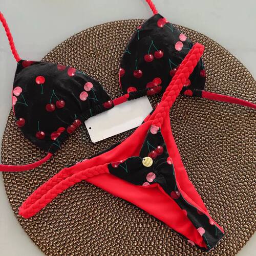 New Women's Bikini Split Print Swimwear Fashion G-string Bea - 图2