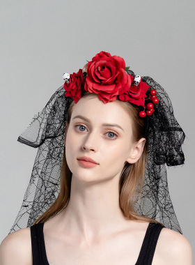 Halloween Flower Headband Colored Dark Veil Headband Undead