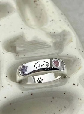 新款2025 猫记小猫小狗情侣对戒指 可爱轻奢小众设计戒指不可调节