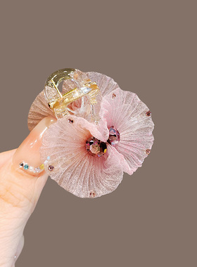 超仙轻纱渐变粉花朵小抓夹