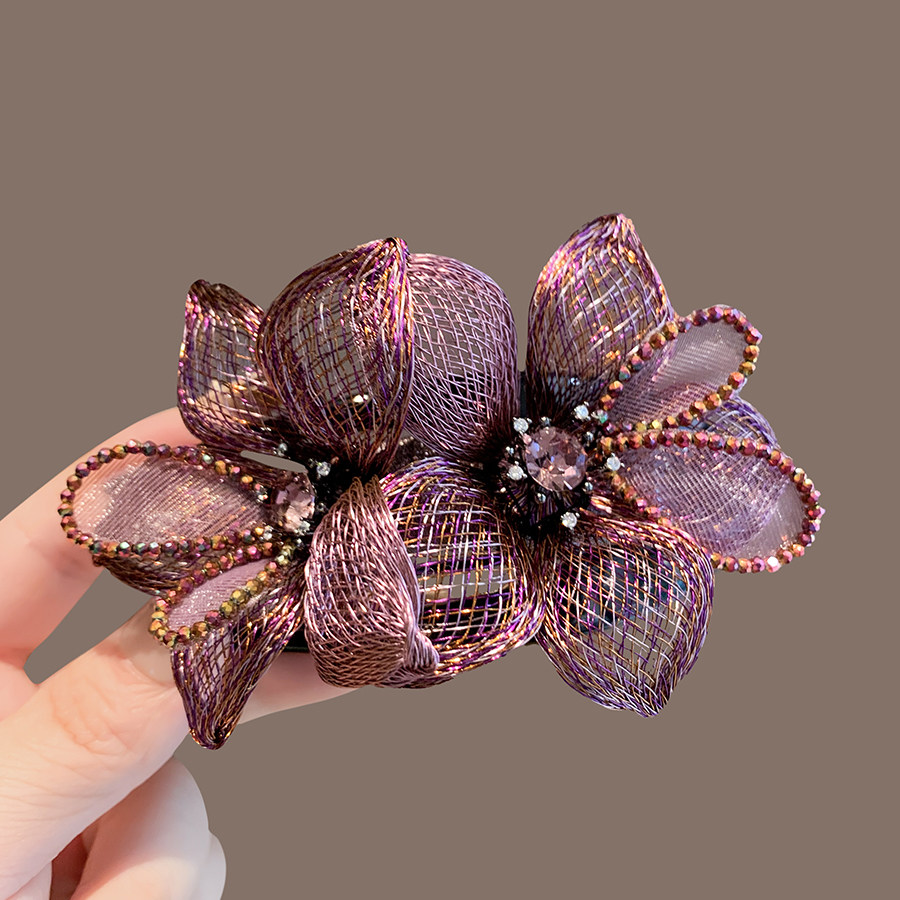 优雅紫色铜丝花朵盘发夹子高端手作精致后脑勺顶夹鸭嘴夹妈妈发卡,淘宝优惠券,粉丝福利购,淘宝优惠卷